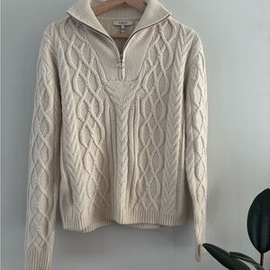 Lands' End Cream Knit Sweater with Zip